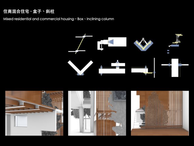 住商混合住宅 - 盒子、斜柱